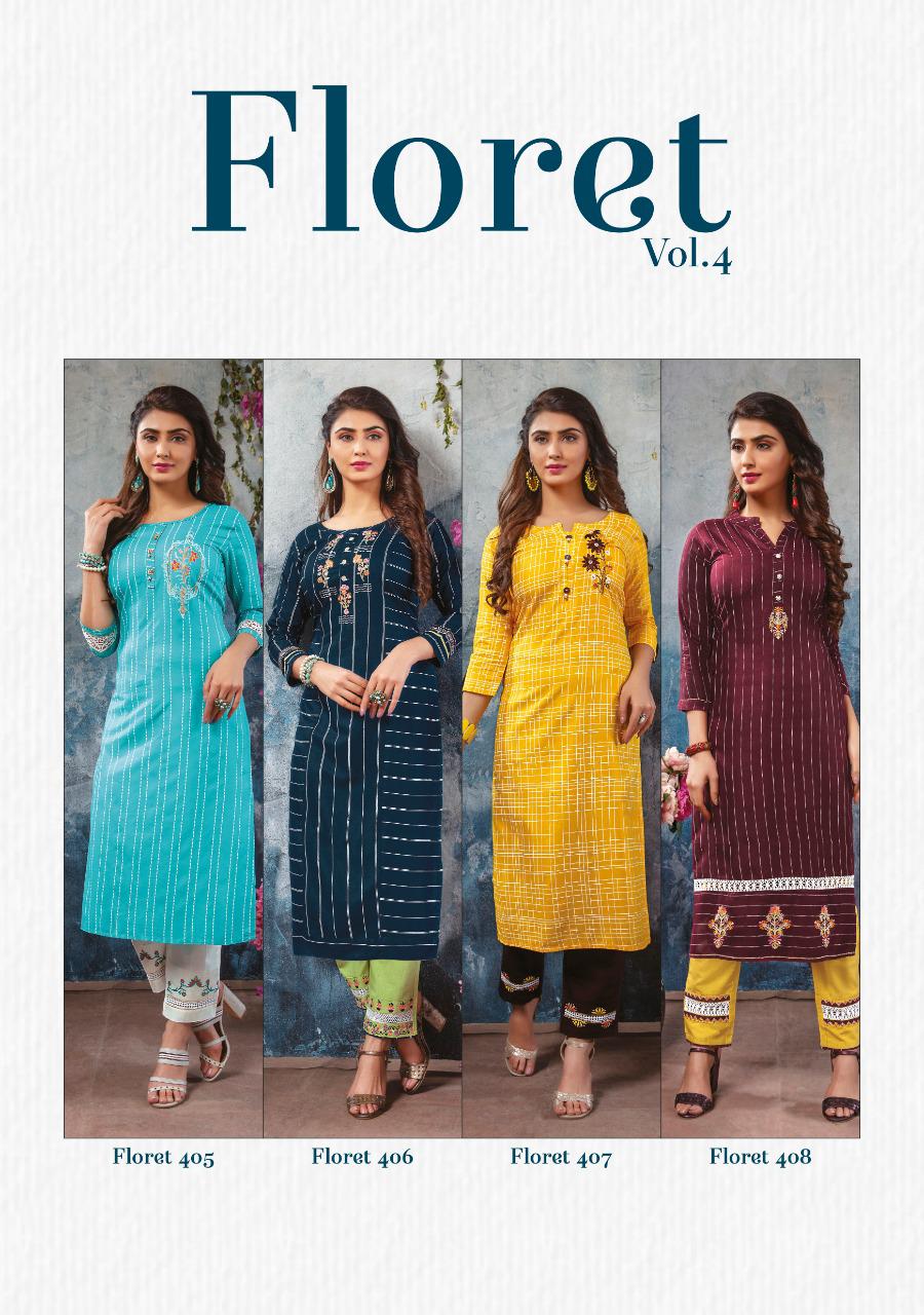 Mayree Floret 4 latest Fancy Designer Rayon Ethnic Wear Printed And Embroidery Worked Kurti With Bottom Collection